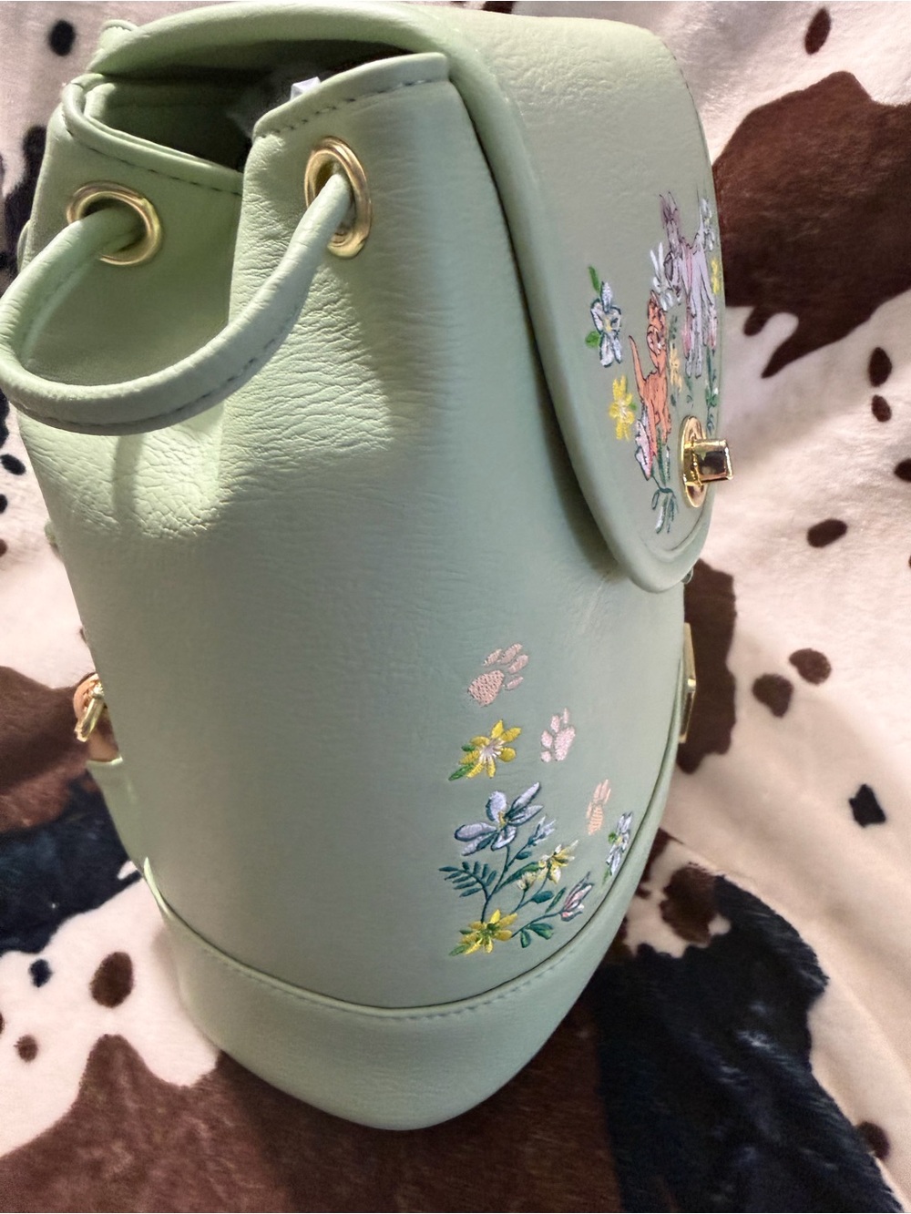Loungefly Mint Green Floral Embroidered Mini Backpack with Rose Gold Plaque - Picture 7 of 7